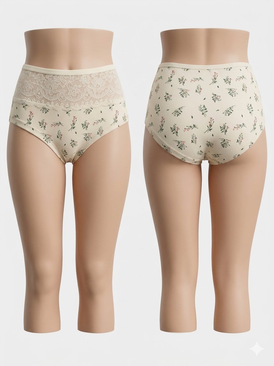 2056 - Pack x3 Panties Clásicos con Encaje en la Cintura y Estampado Floral St.Efan