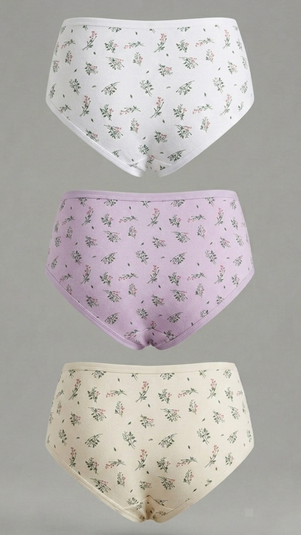 2056 - Pack x3 Panties Clásicos con Encaje en la Cintura y Estampado Floral St.Efan