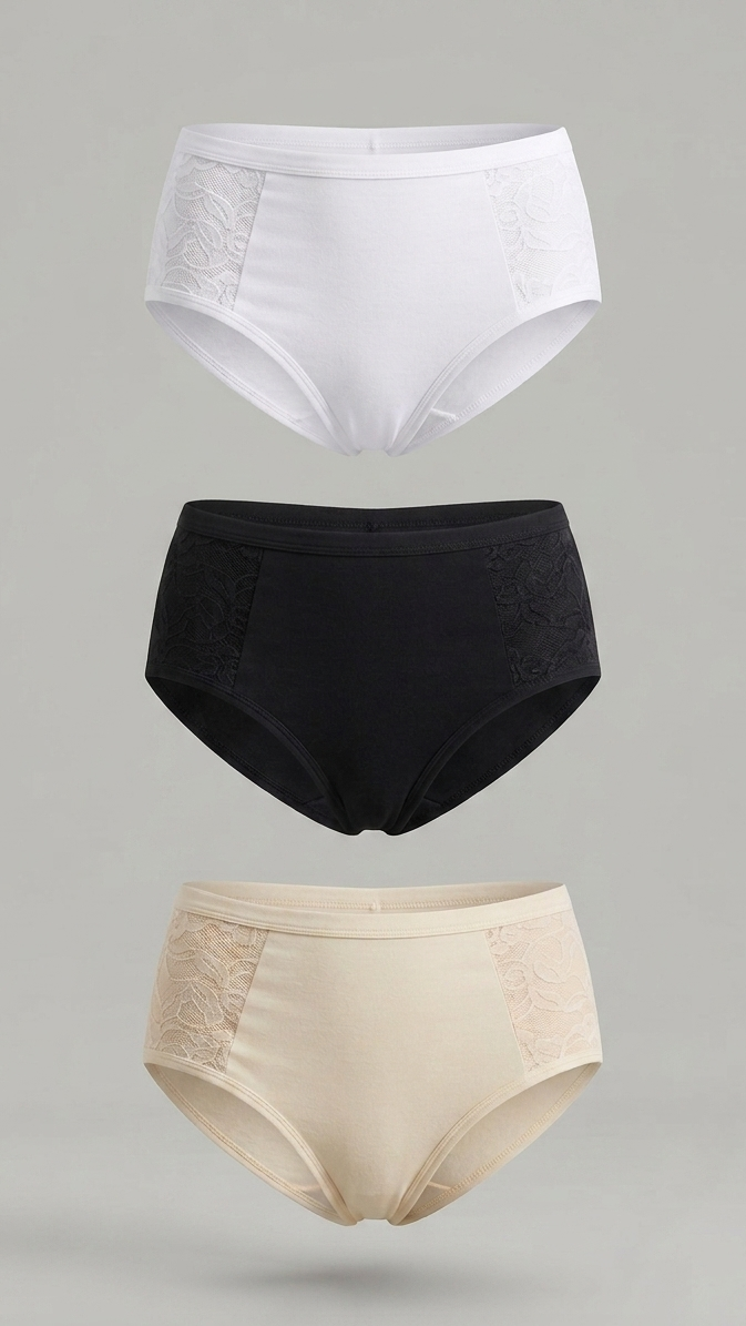 2059 - Pack x3 Panties a la Cintura con Detalle de Randa a los Costados