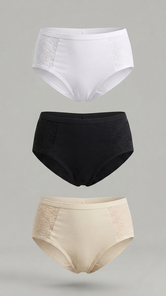 2059 - Pack x3 Panties a la Cintura con Detalle de Randa a los Costados