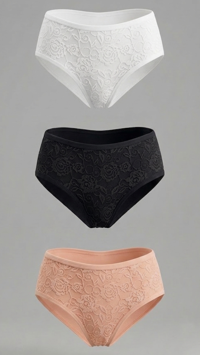 2050 - Pack x3 Panties Semicintura con Randa St.Efan